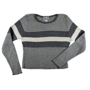 Vintage Big City Sweater Womens Medium Stripe Ribbed Knit Y2K Crewneck USA